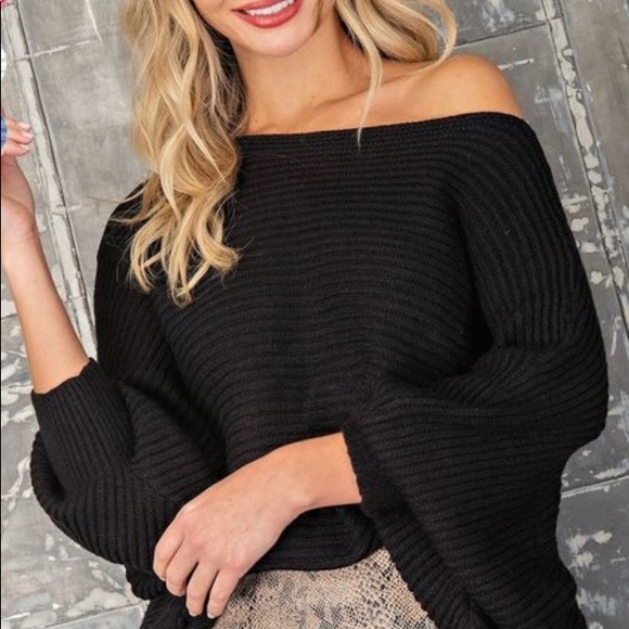 🖤 BATWING CAPE SLEEVE RIBBED SWEATER - Picture 2 of 3